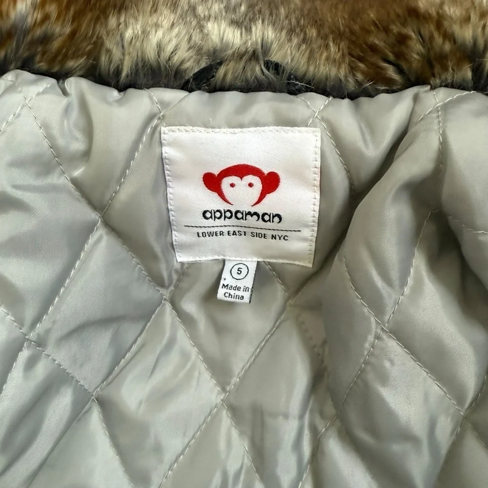 Appaman Moto Jacket Girls Size 5 Black Faux Fur Trim Collar Faux Leather Winter